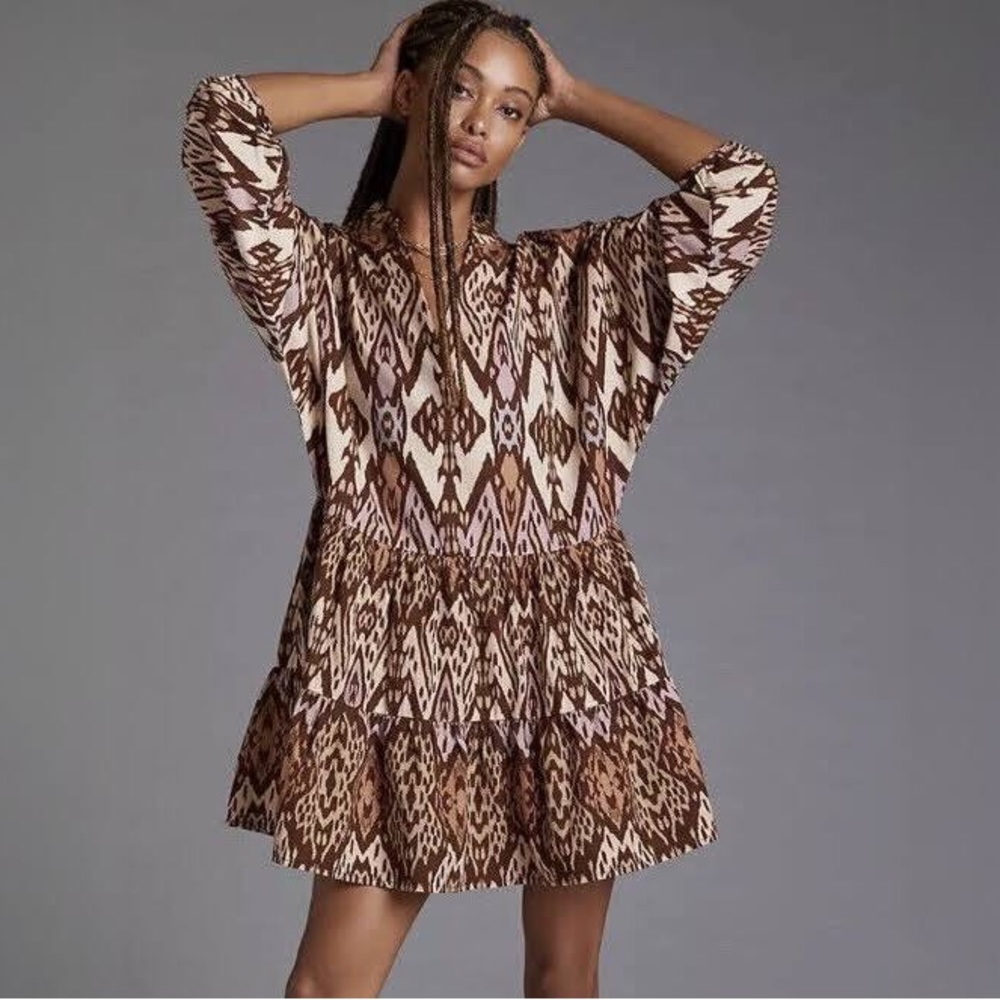 Anthropologie Conditions Apply Flowy Mini Dress Brown